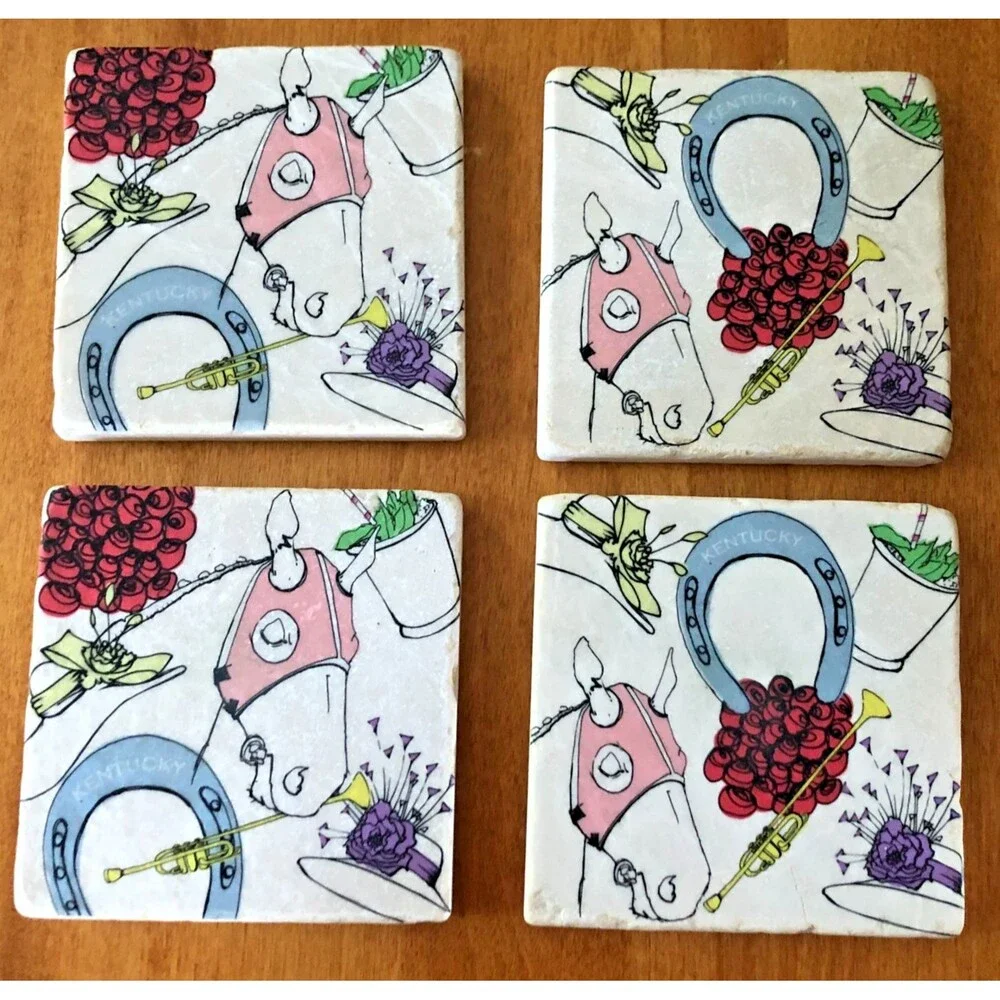 Studio Vertu Horse Racing Kentucky Derby Marble Coasters Set of 4 4x4 Handmade